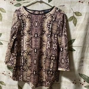THE LIMITED Snake print 3/4 Sleeve Top Shirt Blouse M Brown/Tan